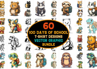 100 Days of School Vector Graphic Bundle,100 Days of School,100 Days of School Color Vector,100 Days of School Silhouette,100 Days of School