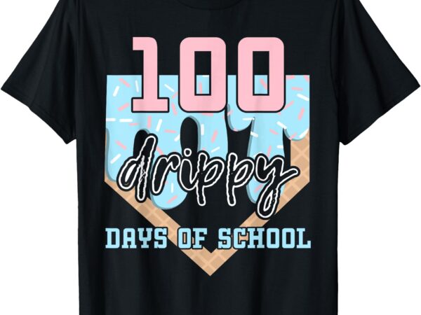 100 drippy days of school baseball ice cream 100th day boys t-shirt