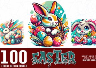 Trendy retro vintage easter sunday rabbit bunny t-shirt design bundle of 100 designs – download instantly for print