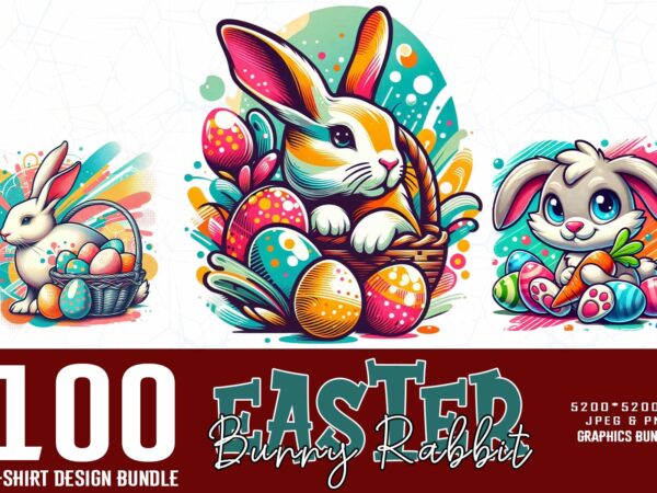 Trendy retro vintage easter sunday rabbit bunny t-shirt design bundle of 100 designs – download instantly for print