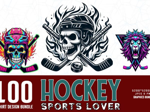 100 trendy retro vintage skull hockey lover t-shirt design bundle