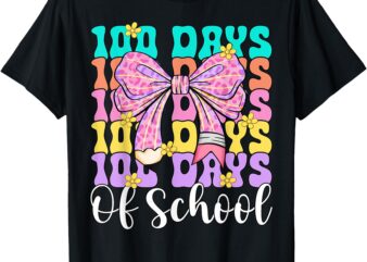 100th Day of School Cute Pencil Coquette Bow Teacher Girls T-Shirt