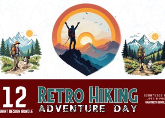 Trendy Retro Vintage Hiking Adventure t-shirt design bundle of 12 design