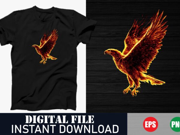 Fiery eagle vector t-shirt design, vector t-shirt design, mythical firebird, winged beast of fire