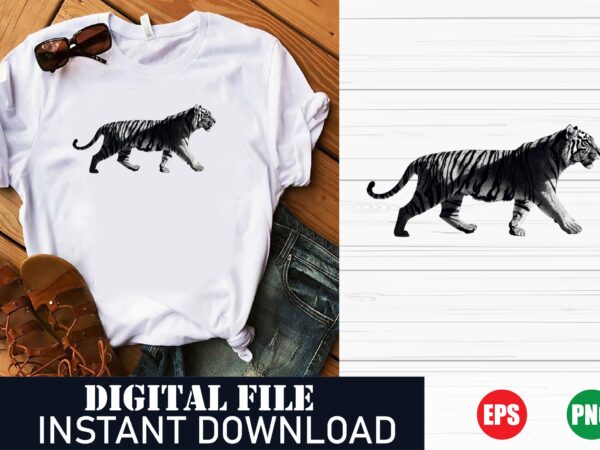 Majestic tiger vector t-shirt, fierce tiger graphic tee, wild tiger art print t-shirt, trendy tiger illustration t-shirt