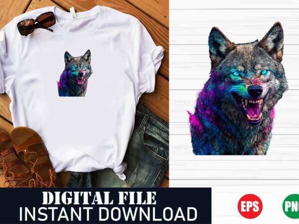 Vibrant angry fox graphic tee for animal lovers, edgy fox face vector design for bold t-shirts, unique angry fox illustration, colorful fox