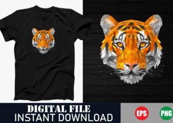 Vibrant Tiger Face Art T-Shirt – Eye-Catching Predator Design, Trendy Tiger Face Illustration T-Shirt, Exotic Colorful Tiger Face Design