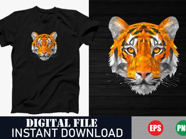 Vibrant tiger face art t-shirt – eye-catching predator design, trendy tiger face illustration t-shirt, exotic colorful tiger face design