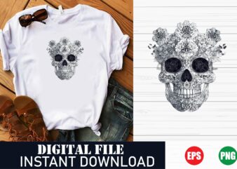 Edgy Skull Flower Vector T-Shirt Design, Dark Floral Graphic Tee, Gothic Skull and Flower T-Shirt Design, Dark Aesthetic Skull Flower