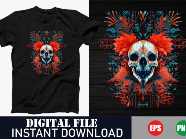 Edgy skull vector art t-shirt design for men and women, vintage skull graphic tee design, minimalist skull vector t-shirt design