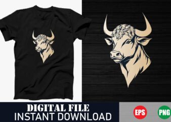 Powerful Bull Head T-Shirt Design, Bull Vector Graphic Tee, Minimalist Bull Illustration Tee, Vintage Style Bull Graphic Tee