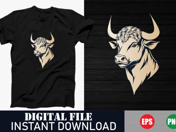 Powerful bull head t-shirt design, bull vector graphic tee, minimalist bull illustration tee, vintage style bull graphic tee