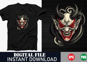 Colorful Devil Face Vector Art T-Shirt Design, Bold and Colorful Devil Face T-Shirt Design, Unique Graphic Art, Vibrant Devil Face Vector