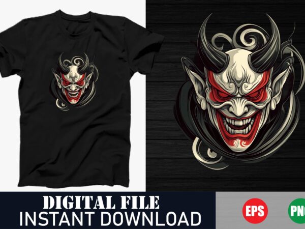 Colorful devil face vector art t-shirt design, bold and colorful devil face t-shirt design, unique graphic art, vibrant devil face vector