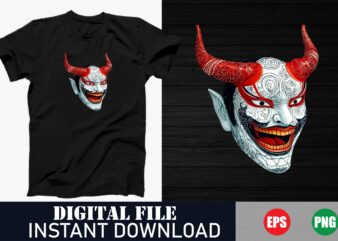 Abstract Devil Face T-Shirt Design , Modern Colorful Devil Face T-Shirt, Bold and Colorful Devil Face T-Shirt, Vibrant Devil Face Vector