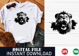 Roaring Lion Face Vector T-Shirt Design, Majestic Lion Head Graphic Tee, Fierce Lion Face Art T-Shirt, Minimalist Lion Face Vector