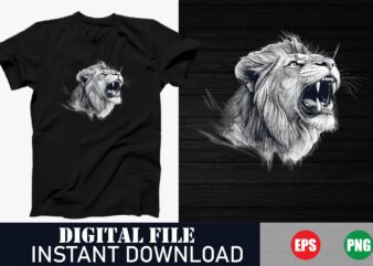 Majestic Lion Face Vector T-Shirt, Roaring Lion Head Graphic T-Shirt, Lion Face Illustration Print T-Shirt, Wild Lion Face Vector Art