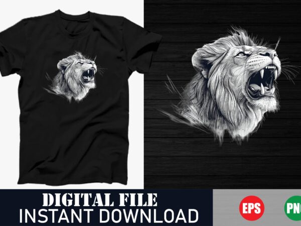 Majestic lion face vector t-shirt, roaring lion head graphic t-shirt, lion face illustration print t-shirt, wild lion face vector art