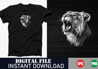 Roaring Lion Face Vector T-Shirt Design, Fierce Lion Face Graphic Tee, Tribal Lion Face Vector T-Shirt, Abstract Lion Face Illustration