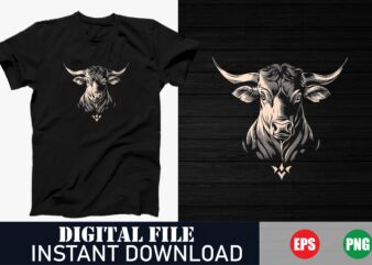 Bull Vector T-Shirt Design, Strong Bull Graphic Tee, Vintage Bull Head T-Shirt, Cool Bull Illustration Tee, Edgy Bull Tattoo Design Shirt