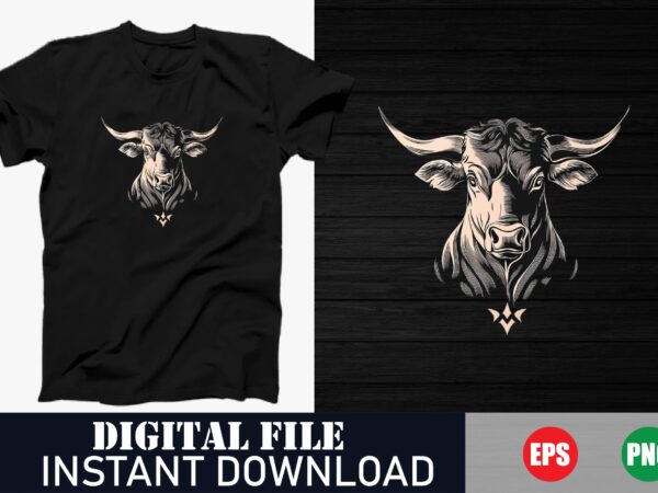 Bull vector t-shirt design, strong bull graphic tee, vintage bull head t-shirt, cool bull illustration tee, edgy bull tattoo design shirt