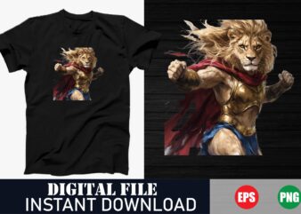 Majestic Lion Vector Art T-Shirt Design – Roaring Wild Graphic Tee, Fierce Lion Head T-Shirt Design, Minimalist Lion Silhouette T-Shirt