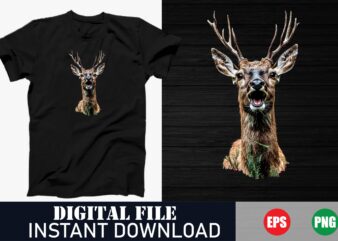 Minimalist Deer Face Vector T-Shirt Design for Nature Lovers, Stylish Geometric Deer Head Vector Art, Vintage Deer Face Illustration