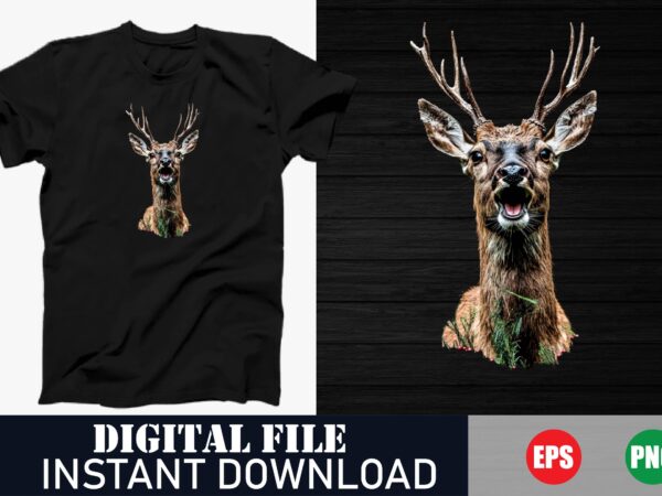 Minimalist deer face vector t-shirt design for nature lovers, stylish geometric deer head vector art, vintage deer face illustration