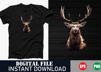 Minimalist Deer Face Vector T-Shirt Design, Modern Deer Head Illustration, Vintage Deer Face Silhouette T-Shirt, Geometric Deer Face Art