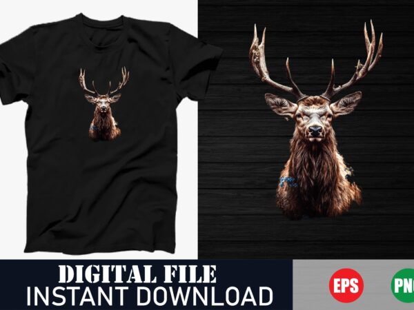 Minimalist deer face vector t-shirt design, modern deer head illustration, vintage deer face silhouette t-shirt, geometric deer face art