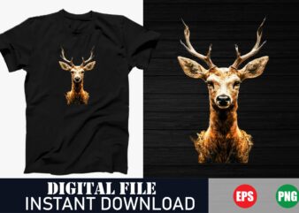 Minimalist Deer Face Vector T-Shirt Design – Nature-Inspired Art, Geometric Deer Head Vector Art T-Shirt , Vintage Deer Face Illustration