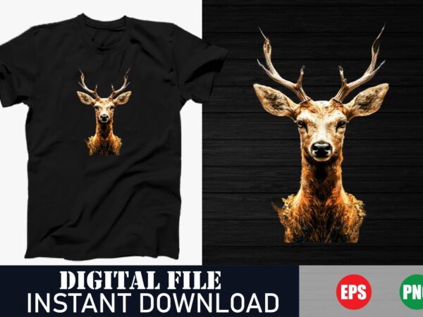 Minimalist deer face vector t-shirt design – nature-inspired art, geometric deer head vector art t-shirt , vintage deer face illustration