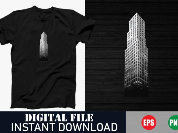 Minimalist cityscape building vector t-shirt design, abstract urban skyline architecture t-shirt, geometric building outline vector art