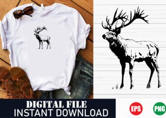 Minimalist Deer Vector Art T-Shirt Design for Nature Lovers, Vintage Deer Silhouette Hunting T-Shirt Design , Geometric Deer Head Forest