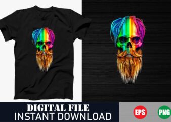 Colorful Skull Vector Graphic Tee, Edgy Color Skull T-Shirt Design, Trendy Skull Vector Art Tee