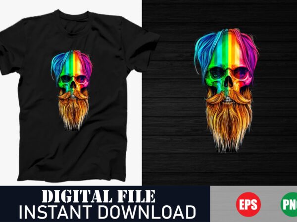 Colorful skull vector graphic tee, edgy color skull t-shirt design, trendy skull vector art tee