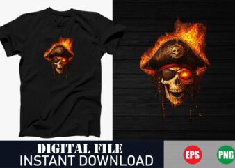 Fire Skull Vector T-Shirt Design – Edgy Skull Art for Tees, Skull with Flames T-Shirt Design, Fire Skull Illustration for T-Shirts