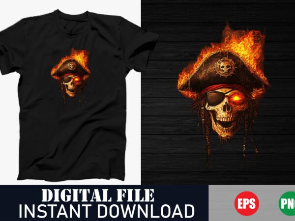 Fire skull vector t-shirt design – edgy skull art for tees, skull with flames t-shirt design, fire skull illustration for t-shirts