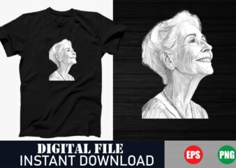 vintage old woman face vector t-shirt design, retro elderly lady portrait t-shirt art, classic granny face vector t-shirt