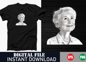 Vintage Old Woman Smile Face T-Shirt Design, Retro Grandma Smile Vector Art T-Shirt, Classic Elderly Woman Happy Face T-Shirt