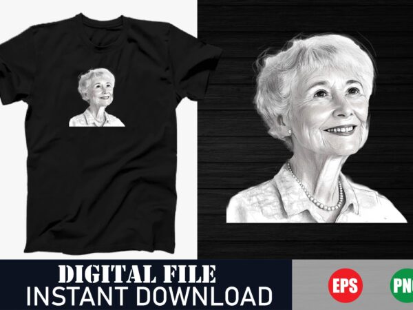 Vintage old woman smile face t-shirt design, retro grandma smile vector art t-shirt, classic elderly woman happy face t-shirt