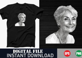 vintage old woman smile face vector t-shirt design, funny grandma smile retro illustration, humorous elderly woman face vector t-shirt