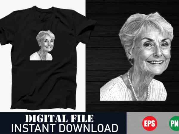 Vintage old woman smile face vector t-shirt design, funny grandma smile retro illustration, humorous elderly woman face vector t-shirt