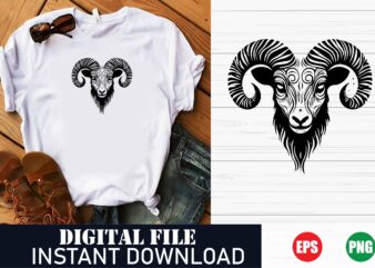 Goat Face Vector Art T-Shirt Design – Bold Animal Graphic Tee, Minimalist Goat Face Illustration , Edgy Goat Face Vector Graphic T-Shirt