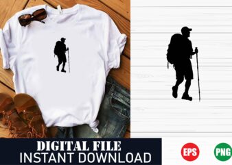 Hiking Adventure Silhouette T-Shirt, Explore the Outdoors Backpacking Tee, Man Hiking Silhouette Graphic Tee