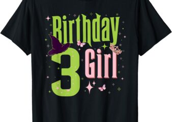 3rd Birthday Witch Pink And Green 3 Year Old Birthday Girl T-Shirt