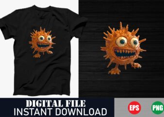 Virus Character Expressive T-Shirt, Scared Virus T-Shirt, Anxious Virus Cartoon Tee, Pandemic Panic Funny T-Shirt