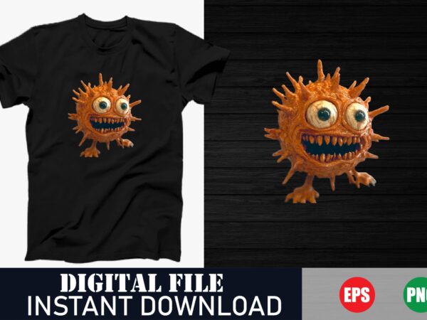 Virus character expressive t-shirt, scared virus t-shirt, anxious virus cartoon tee, pandemic panic funny t-shirt