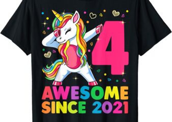 4 Years Old Unicorn Dabbing 4th Birthday Girl Unicorn Party T-Shirt