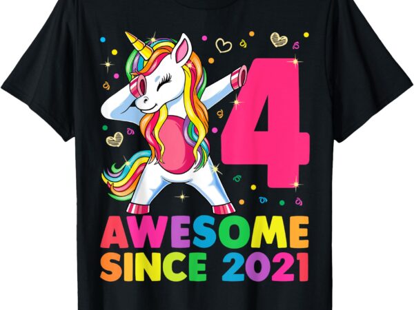 4 years old unicorn dabbing 4th birthday girl unicorn party t-shirt